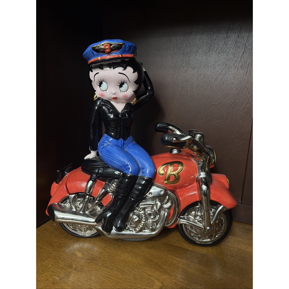 Betty Boop Vintage Biker Cookie Jar Clay Art 2000 Hand Painted 14"